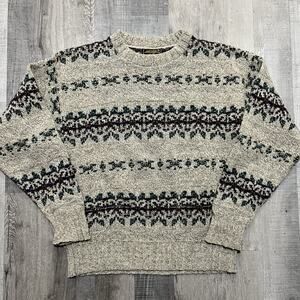 VTG Eddie Bauer 90s Wool Blend Pull Over Sweater Men’s M Beige Knit USA Outdoor